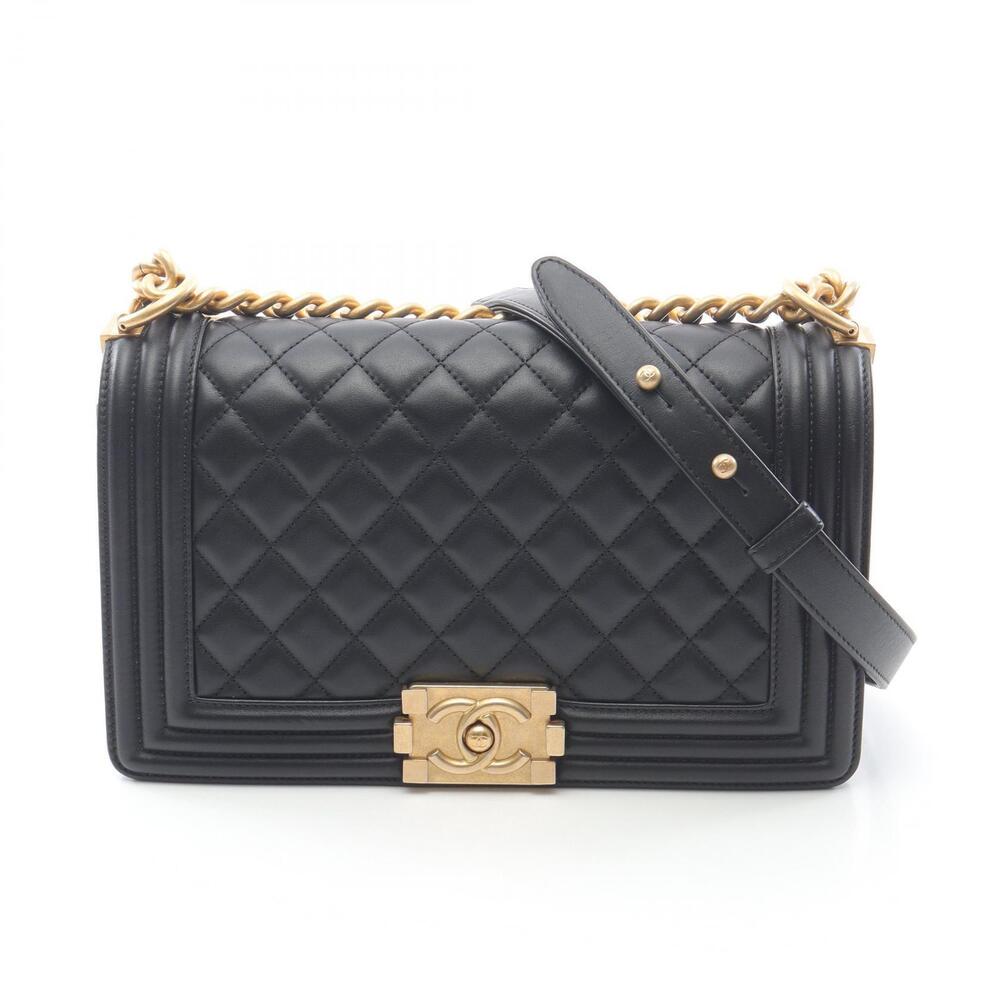 Chanel Boy Shoulder Bag Lambskin Sheepskin Black